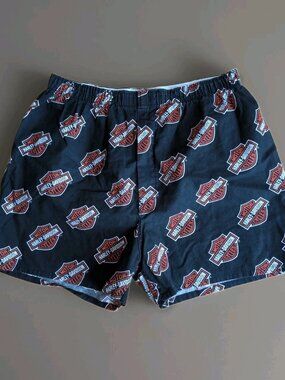 Harley Davidson VTG USA Black Orange Boxers Shorts Mens Size XL - Bar & Shield